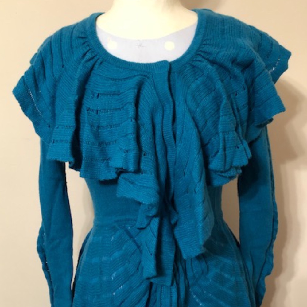 Anthropologie Ridged Ruffles Long Cardigan S